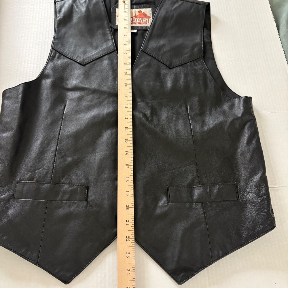VTG Saguaro West Leather Vest Mens M Black Oklahoma State Seal Snap Cowboy Rodeo - Picture 7 of 9